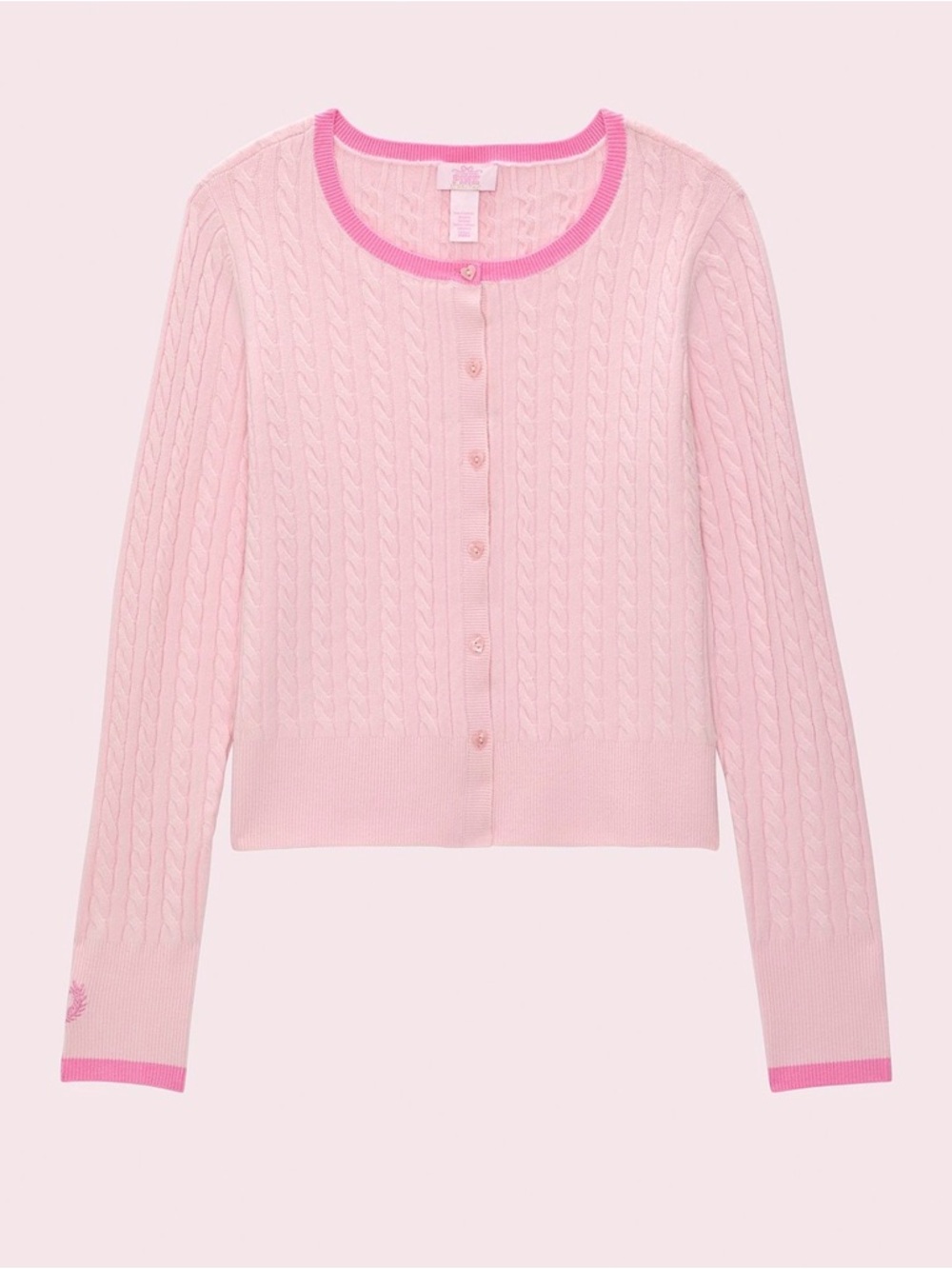 By loves fancy Light Pink Cable-Knit Button-Front Cardigan with Hot Pink Trim